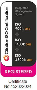 Citation ISO Certification, ISO 9001:2015, ISO 14001:2015 and ISO 45001:2018 integrated management system, registered